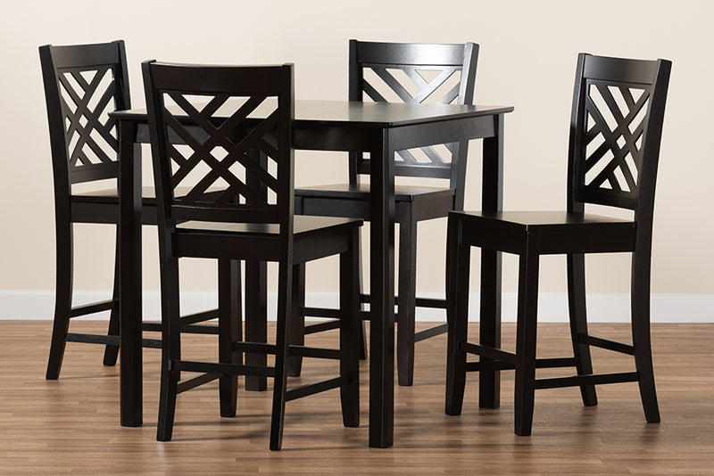 Iden Modern and Contemporary Dark Brown Finished Wood 5-Piece Pub Set