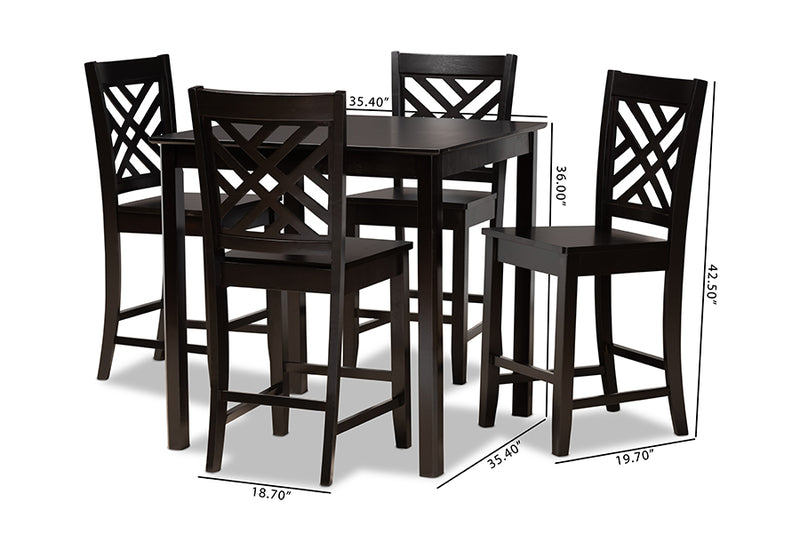 Iden Modern and Contemporary Dark Brown Finished Wood 5-Piece Pub Set