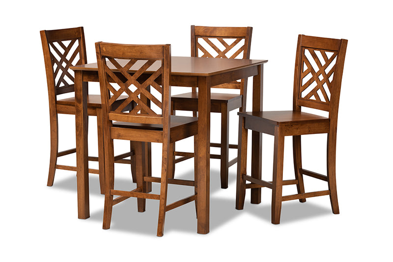 Iden Modern and Contemporary Walnut Brown Finished Wood 5-Piece Pub Set