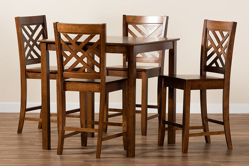 Iden Modern and Contemporary Walnut Brown Finished Wood 5-Piece Pub Set