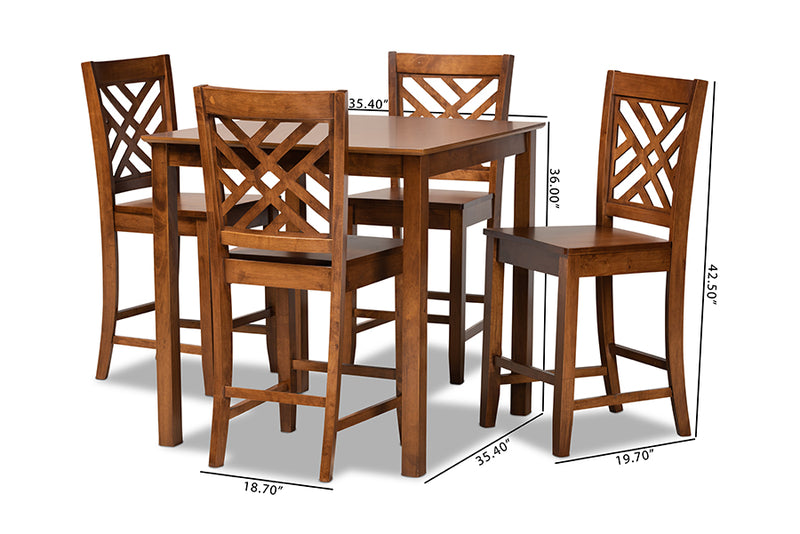 Iden Modern and Contemporary Walnut Brown Finished Wood 5-Piece Pub Set