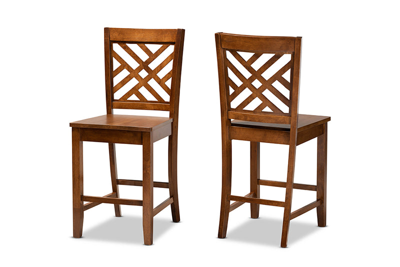 Iden Modern and Contemporary Walnut Brown Finished Wood 2-Piece Counter Stool Set