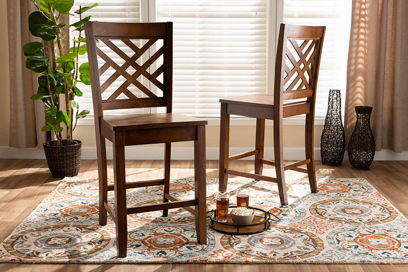 Iden Modern and Contemporary Walnut Brown Finished Wood 2-Piece Counter Stool Set