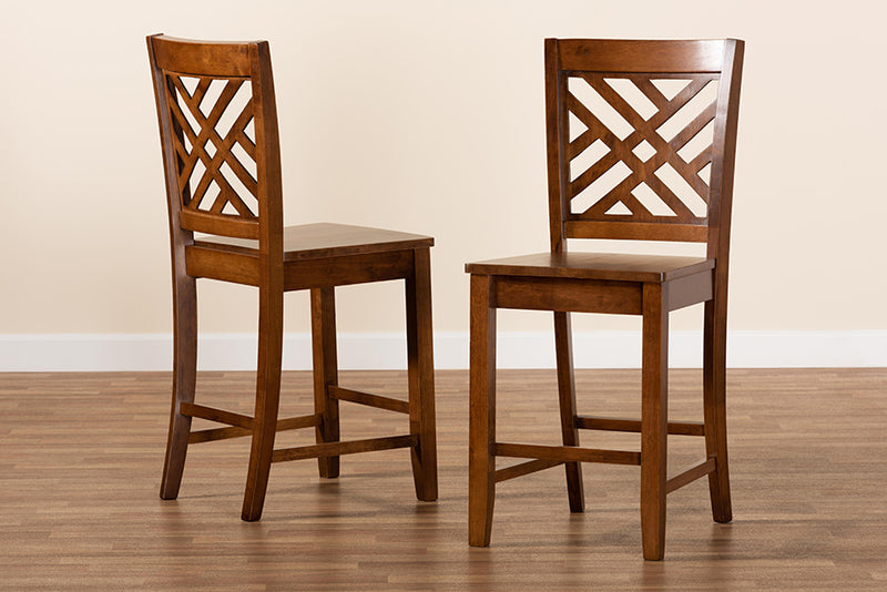 Iden Modern and Contemporary Walnut Brown Finished Wood 2-Piece Counter Stool Set