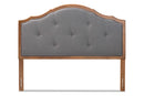Kira Dark Gray Fabric Upholstered and Walnut Brown Queen Size Arched Headboard Baxton
