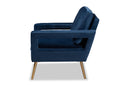 Prewitt Navy Blue Velvet Fabric Upholstered and Gold Finished Armchair Baxton