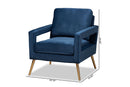 Prewitt Navy Blue Velvet Fabric Upholstered and Gold Finished Armchair Baxton
