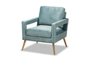 Prewitt Light Blue Velvet Fabric Upholstered and Gold Finished Armchair Baxton