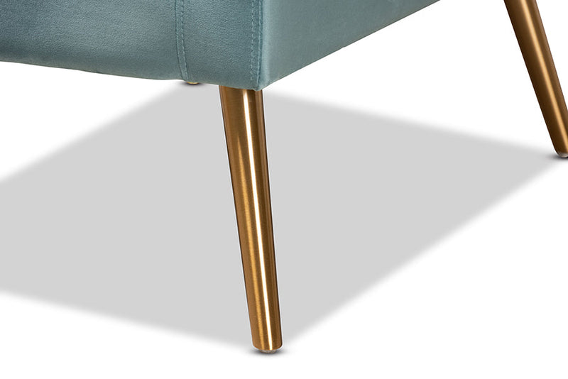 Prewitt Light Blue Velvet Fabric Upholstered and Gold Finished Armchair Baxton