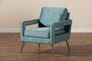 Prewitt Light Blue Velvet Fabric Upholstered and Gold Finished Armchair Baxton