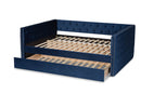 Feya Navy Blue Velvet Fabric Upholstered Full Size Daybed w/Trundle Baxton