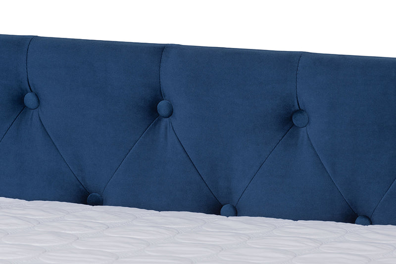 Feya Modern and Contemporary Navy Blue Velvet Fabric Upholstered Full Size Daybed w/Trundle