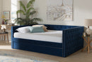 Feya Navy Blue Velvet Fabric Upholstered Full Size Daybed w/Trundle Baxton