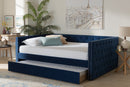 Feya Navy Blue Velvet Fabric Upholstered Full Size Daybed w/Trundle Baxton
