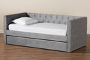 Feya Gray Velvet Fabric Upholstered Twin Size Daybed w/Trundle Baxton