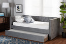 Feya Gray Velvet Fabric Upholstered Twin Size Daybed w/Trundle Baxton