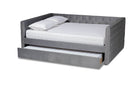 Feya Gray Velvet Fabric Upholstered Queen Size Daybed w/Trundle Baxton