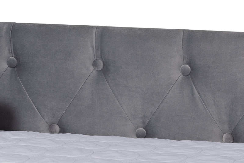 Feya Modern and Contemporary Gray Velvet Fabric Upholstered Queen Size Daybed w/Trundle