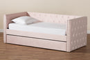 Feya Pink Velvet Fabric Upholstered Twin Size Daybed w/Trundle Baxton