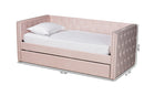 Feya Pink Velvet Fabric Upholstered Twin Size Daybed w/Trundle Baxton