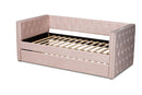 Feya Pink Velvet Fabric Upholstered Twin Size Daybed w/Trundle Baxton