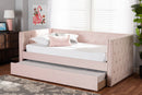 Feya Pink Velvet Fabric Upholstered Twin Size Daybed w/Trundle Baxton
