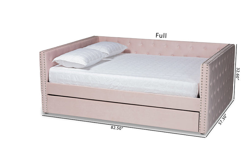 Feya Pink Velvet Fabric Upholstered Queen Size Daybed w/Trundle Baxton