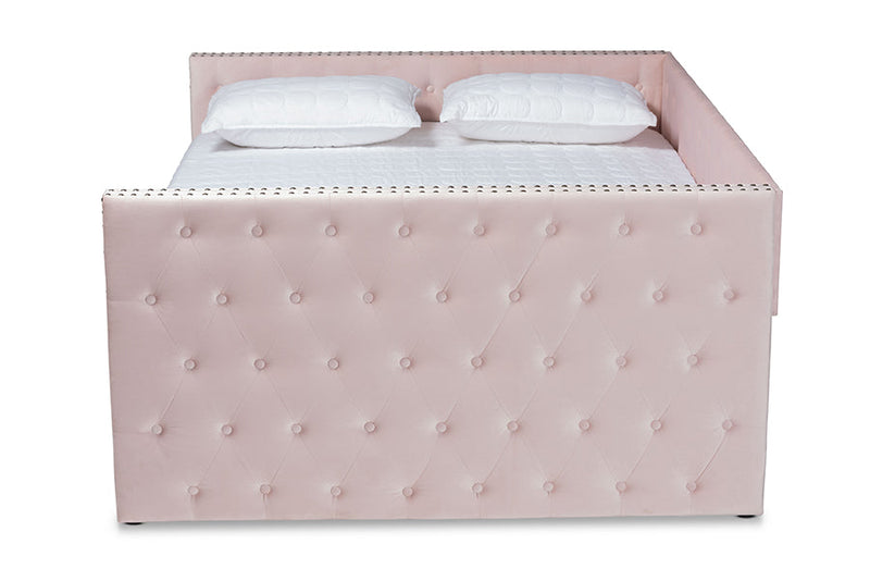 Feya Pink Velvet Fabric Upholstered Queen Size Daybed w/Trundle Baxton