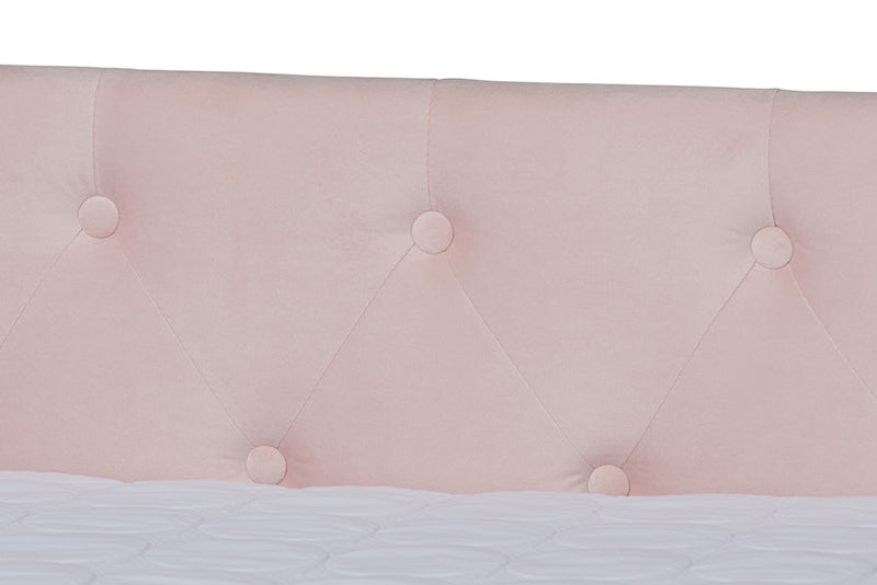 Feya Pink Velvet Fabric Upholstered Queen Size Daybed w/Trundle Baxton