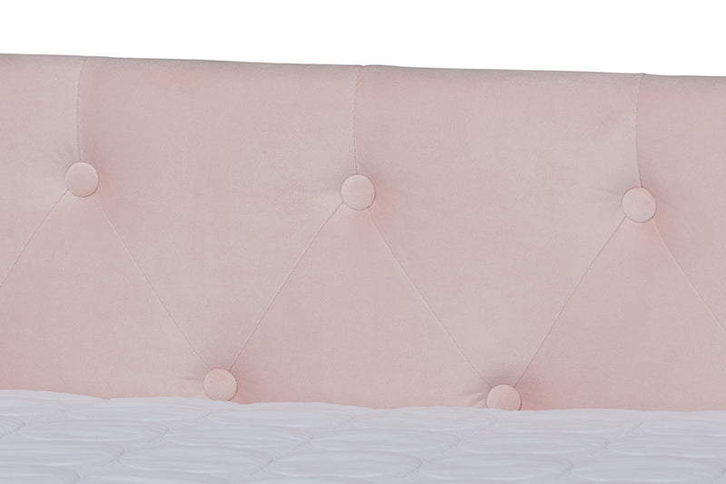 Feya Modern and Contemporary Pink Velvet Fabric Upholstered Full Size Daybed w/Trundle