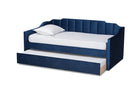 Naresh Navy Blue Velvet Fabric Upholstered Twin Size Daybed w/Trundle Baxton