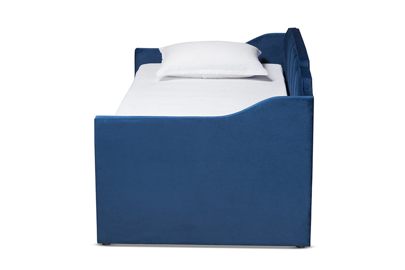 Naresh Modern and Contemporary Navy Blue Velvet Fabric Upholstered Twin Size Daybed w/Trundle