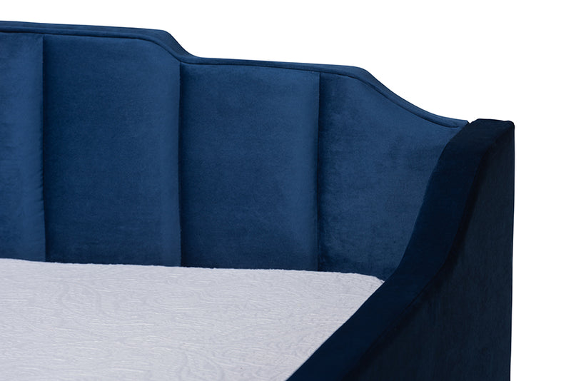 Naresh Modern and Contemporary Navy Blue Velvet Fabric Upholstered Twin Size Daybed w/Trundle