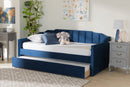 Naresh Navy Blue Velvet Fabric Upholstered Twin Size Daybed w/Trundle Baxton