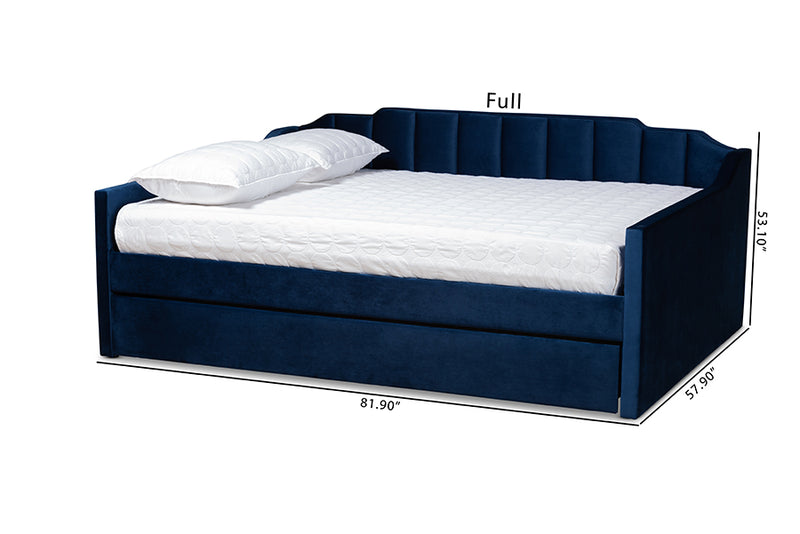 Naresh Modern and Contemporary Navy Blue Velvet Fabric Upholstered Full Size Daybed w/Trundle