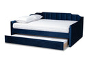 Naresh Navy Blue Velvet Fabric Upholstered Full Size Daybed w/Trundle Baxton