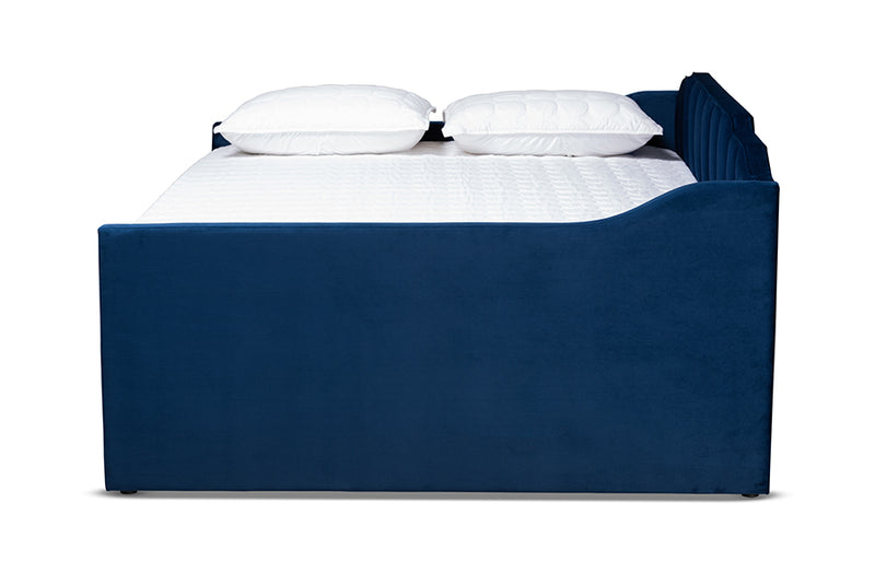 Naresh Modern and Contemporary Navy Blue Velvet Fabric Upholstered Full Size Daybed w/Trundle