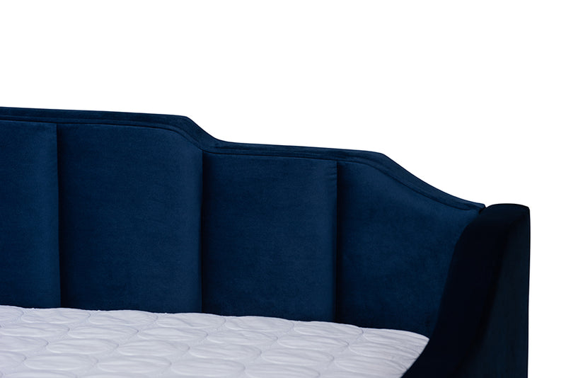 Naresh Modern and Contemporary Navy Blue Velvet Fabric Upholstered Full Size Daybed w/Trundle