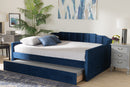 Naresh Navy Blue Velvet Fabric Upholstered Queen Size Daybed w/Trundle Baxton