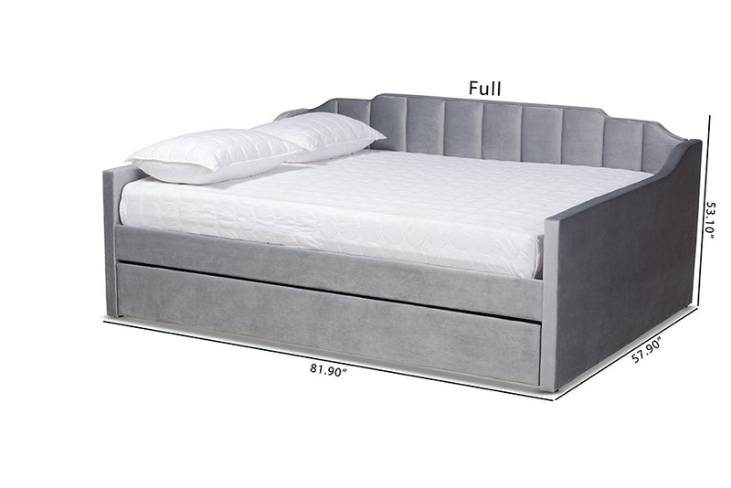 Naresh Modern and Contemporary Gray Velvet Fabric Upholstered Full Size Daybed w/Trundle