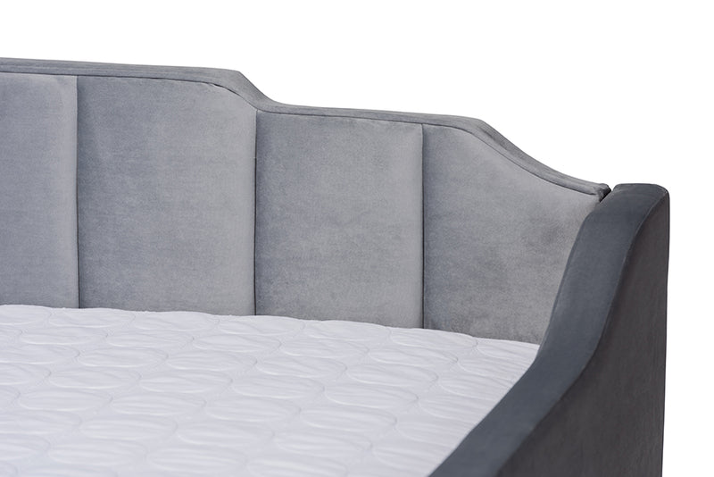 Naresh Modern and Contemporary Gray Velvet Fabric Upholstered Full Size Daybed w/Trundle