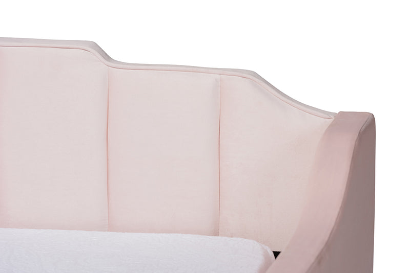 Naresh Modern and Contemporary Pink Velvet Fabric Upholstered Twin Size Daybed w/Trundle