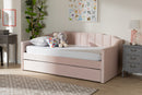 Naresh Pink Velvet Fabric Upholstered Twin Size Daybed w/Trundle Baxton