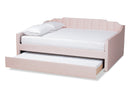 Naresh Pink Velvet Fabric Upholstered Queen Size Daybed w/Trundle Baxton