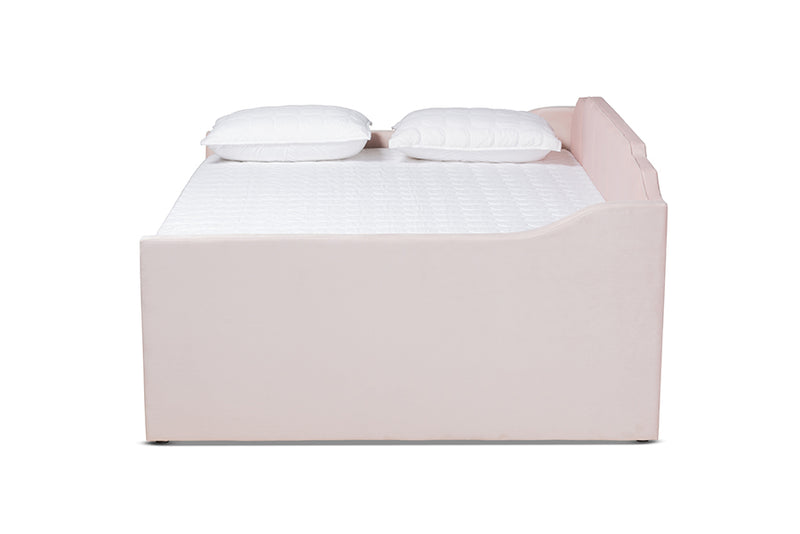 Naresh Modern and Contemporary Pink Velvet Fabric Upholstered Queen Size Daybed w/Trundle