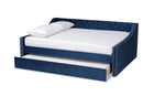 Andi Navy Blue Velvet Fabric Upholstered Queen Size Daybed w/Trundle Baxton