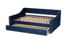 Andi Navy Blue Velvet Fabric Upholstered Queen Size Daybed w/Trundle Baxton