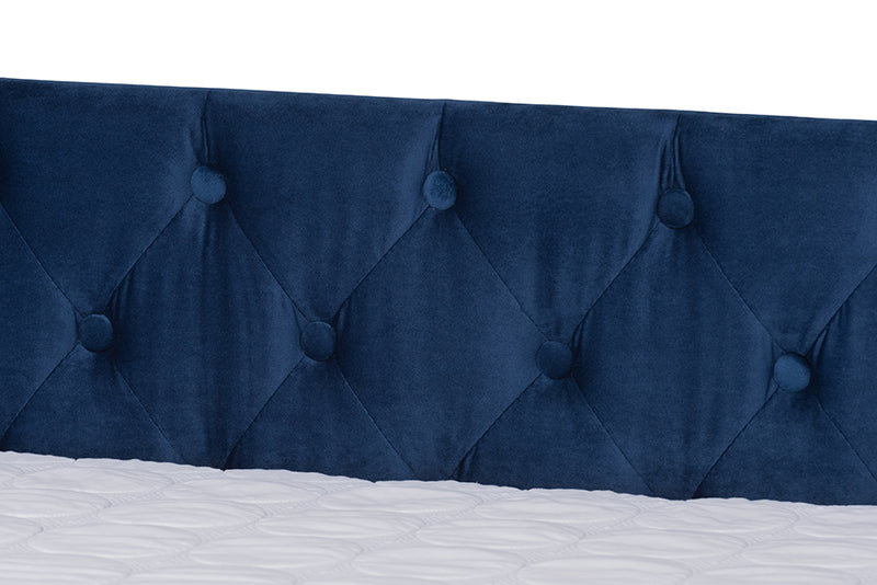 Andi Modern and Contemporary Navy Blue Velvet Fabric Upholstered Queen Size Daybed w/Trundle