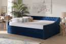 Andi Navy Blue Velvet Fabric Upholstered Queen Size Daybed w/Trundle Baxton