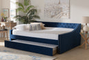 Andi Navy Blue Velvet Fabric Upholstered Queen Size Daybed w/Trundle Baxton